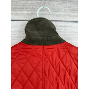LL Bean Diamond Quilted Full Zip‎ Vest MED Rust Brown Plaid Lined Cord Collar thumbnail 8