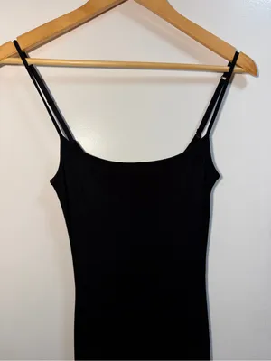 NWT Few Moda Black Ribbed Maxi Dress Adjustable Straps Size Medium thumbnail 2