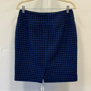 Ann Taylor Blue Black Houndstooth Tweed Wool Blend Pencil Skirt Size 6 Career thumbnail 2