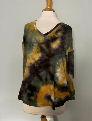 BiBi Black Yellow Green Tie Dye Waffle Knit Shirt thumbnail 2