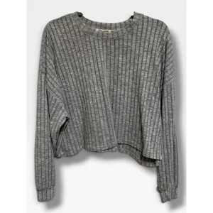 Billabong Womens Gray Ribbed Cropped Long Sleeve Top Relaxed Large L thumbnail 3