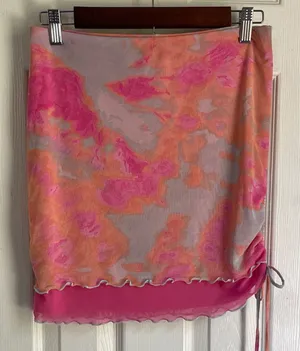 Wild Fable Pink & Orange Race Festival Tie-Dye Mini Skirt thumbnail 1