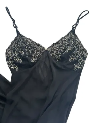 80s Sheer Chiffon Lace Slip Dress Midi Lingerie Sz M Romantic Soft Goth Coquette thumbnail 3
