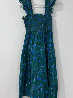 Hill House Home Green Floral Nap Dress M Cottagecore Ruffle Maxi thumbnail 5