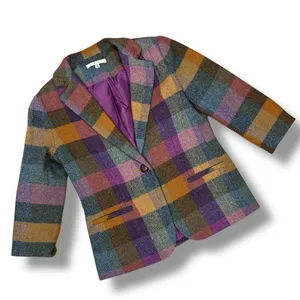 Cabi Happy Blazer‎ Women 4 Multicolor Buffalo Plaid Jewel Tone Wool Blend #927 thumbnail 13