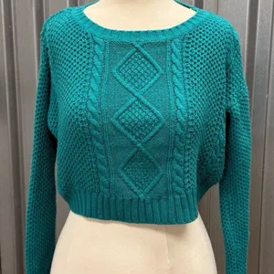 Tobi Teal Blue Green Cable Knit Cropped Pullover Sweater Size Small thumbnail 1