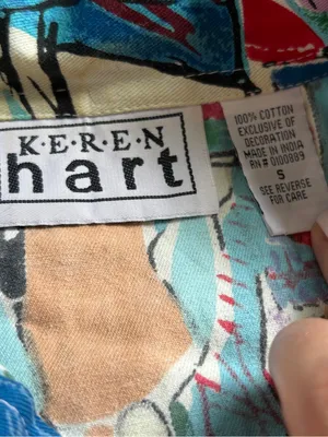 KEREN hart Colorful Abstract Button-Down Shirt Turquoise, Purple & Red Vintage thumbnail 2