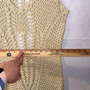 ZARA KNIT Crochet‎ Knit Midi bohemian swim cover Cream Sleeveless V Neck Sheer thumbnail 5
