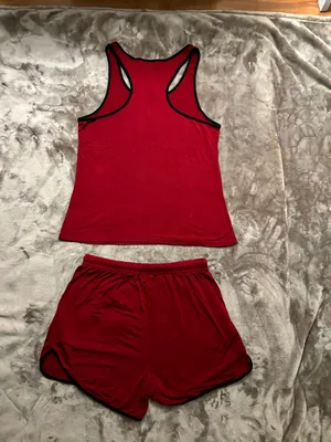 Vlazom Pajama Set Women’s Size S Burgundy/Red Racerback Tank Black Trim thumbnail 3