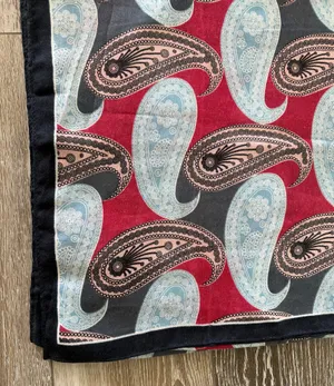 NWT Beautiful Paisley Print Long Scarf Wrap Sarong Blues Burgundy Print thumbnail 4