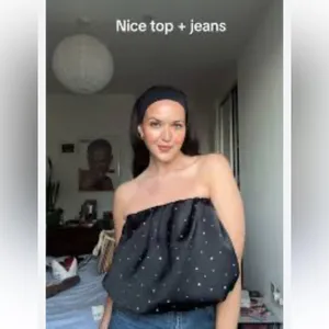Zara NWT satin rhinestone black satin strapless bubble tube top holiday party thumbnail 12