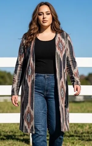 NWT Paisley Grace Cardigan 2XL Boho Southwestern Chic Geometric Duster Cowgirl thumbnail 1