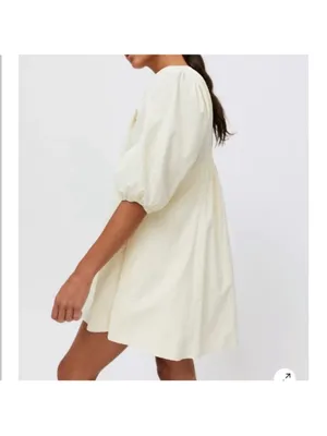 Urban Outfitters Charlotte Puff Sleeve Yellow Seersucker Dress size medium thumbnail 3