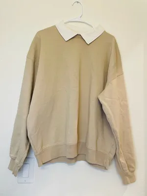 John Galt‎ Women’s Light Brown Polo Crew Neck Sweatshirt Size S thumbnail 2