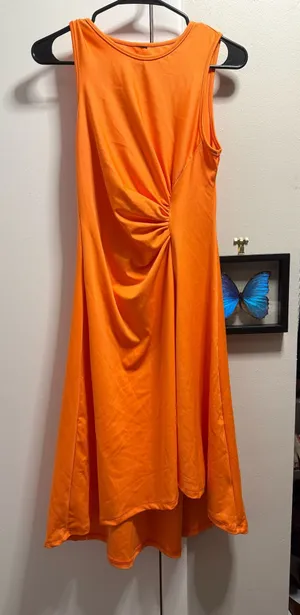 Bright Orange Twist Front Midi dress thumbnail 1