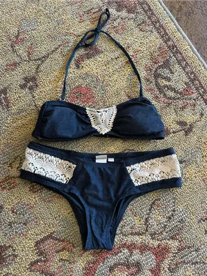 NWOT L*Space crochet faux denim bikini set extra small thumbnail 2