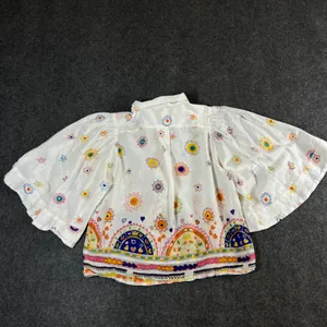 Maeve Anthropologie Celestial Print Cotton Bell Sleeve Blouse White Multi XS thumbnail 2