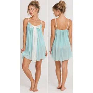 NWT Vintage Betsey Johnson Teal Tricot Nylon Babydoll Chemise Slip Dress Y2K S thumbnail 2