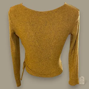 Mustard Ribbed Wrap Sweater Juniors' M | Deep V-Neck Side Tie thumbnail 4
