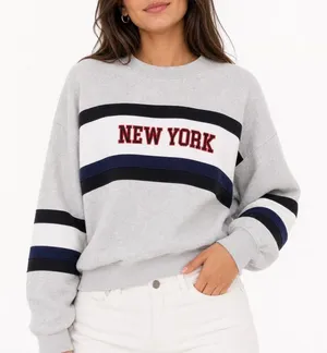 Chaser Sweatshirt Womens S New York Graphic Grey Striped Relaxed Excellent thumbnail 1