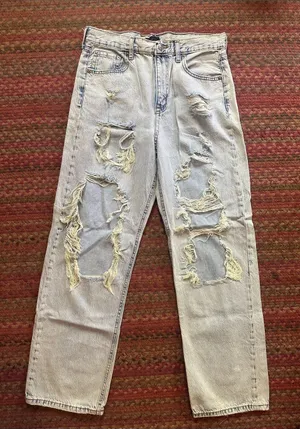 AERO 90s baggy Light Wash Distressed Ripped Mom Jeans thumbnail 1