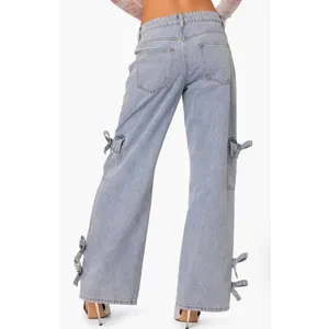 EDIKTED Low Rise Wide Leg Jeans Size Large‎ Bows 4 Days NEW thumbnail 2