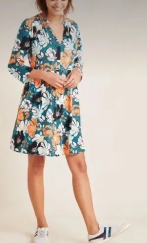 Maeve Anthropologie Juno Dress Tropical Floral Small Bold Flowy Relaxed V-Neck thumbnail 1