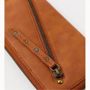 Free people NWOT vegan distressed studded brown zipper wristlet wallet thumbnail 2