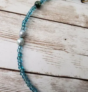 Vintage Necklace - Blue/Aqua/Turquoise Tone Beaded Necklace with Pendant thumbnail 3