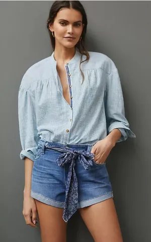 Pilcro and the Letterpress Blue White Pinstripe Cotton Button Up Shirt XS thumbnail 1
