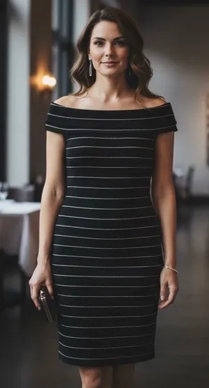 Lauren Ralph Lauren Black Metallic Striped Off Shoulder‎ Sheath Dress Womens M thumbnail 1