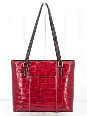 Dooney & Bourke Croco Embossed Red Leather Lexington Shopper Tote Shoulder Bag thumbnail 12