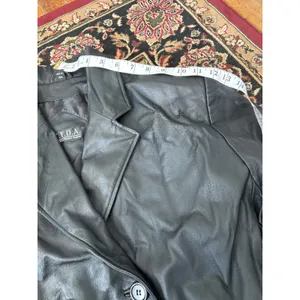 NYDA Black Leather Double Breasted Long‎ Trench Coat Women's Size L Goth Office thumbnail 10