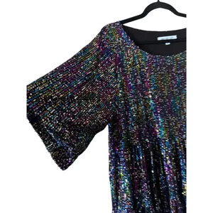 Amazing Lace Oil Slick Sequin Tiered Babydoll Concert and Party Mini Dress XL thumbnail 4