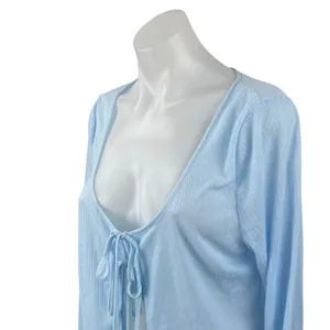 Princess Polly Barbaro Blue Long Sleeve Tie Crop Bolero Cardigan Sweater Top 0 thumbnail 2