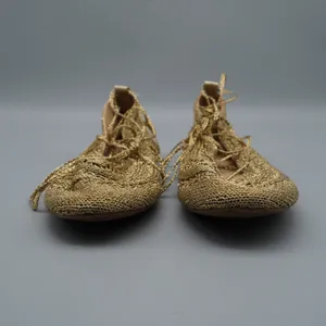 On 34th Kassiani Ballet Flats Lace Up Crochet 6.5 Gold Metallic Knit Ghillie thumbnail 2