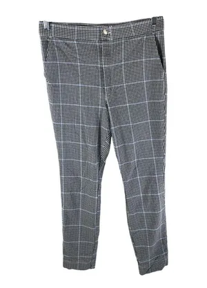 Hollister Womens Ultra High Rise Skinny Pants Plaid Black White Blue L thumbnail 1