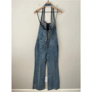 Alice + Olivia Pennie halter denim bootcut jumpsuit 29 thumbnail 9