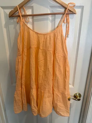 aerie Peach Textured Tiered Mini Sundress thumbnail 9
