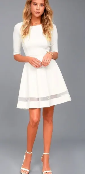 Lulus Sheer Factor Mesh Skater Dress‎ in White Size Medium thumbnail 1