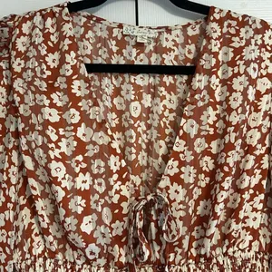 Endless Blue Women’s Dress, Brown with Floral and Gold Pinstripes, Size L thumbnail 2