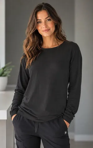 FIGS Super Soft Long Sleeve Crewneck – Black, XSmall, EUC thumbnail 1