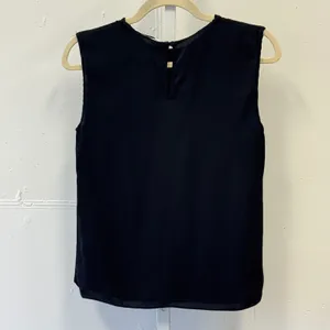 Milly Black Silk Blend Sleeveless Blouse Keyhole Back Top Size 4 Made‎ in USA thumbnail 2