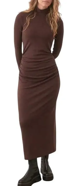Marine Layer NWT 51Y Lexi Rib Ruched Turtleneck Dress Cocoa Brown Small‎ thumbnail 1