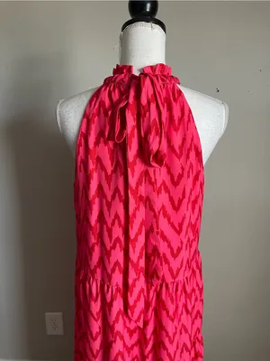 UMGEE | Hot Pink Chevron Print Tiered Halter Maxi Dress Sz S thumbnail 7