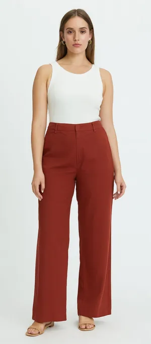 CLUB MONACO Wide Leg Linen Blend‎ Trouser Rust Brown Sz 12 thumbnail 1