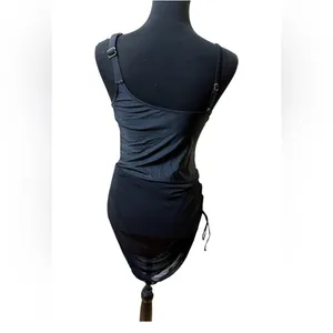 Black Asymmetrical Mesh Ruched Bodycon Dress thumbnail 5