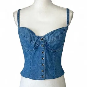 Vintage Moda International Denim Bustier Blue Size M thumbnail 2