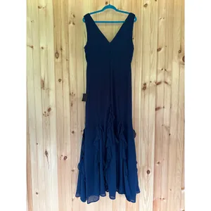 NWT Lulus Alorna Dark Navy Sleeveless Ruffled Maxi Dress Wedding Bridesmaid Sz S thumbnail 4