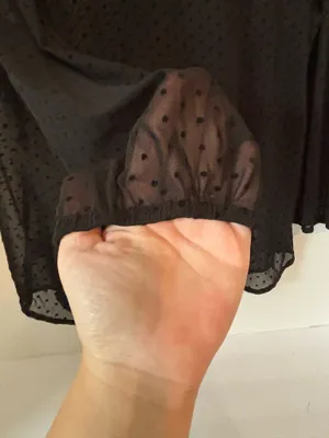 SOHO (New York & Company) Black Sheer Swiss Dot Tie-Neck Blouse - Size Medium thumbnail 4